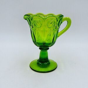 Emerald Green Bullseye Footed Pedestal Glass Creamer 5 Inch Tall